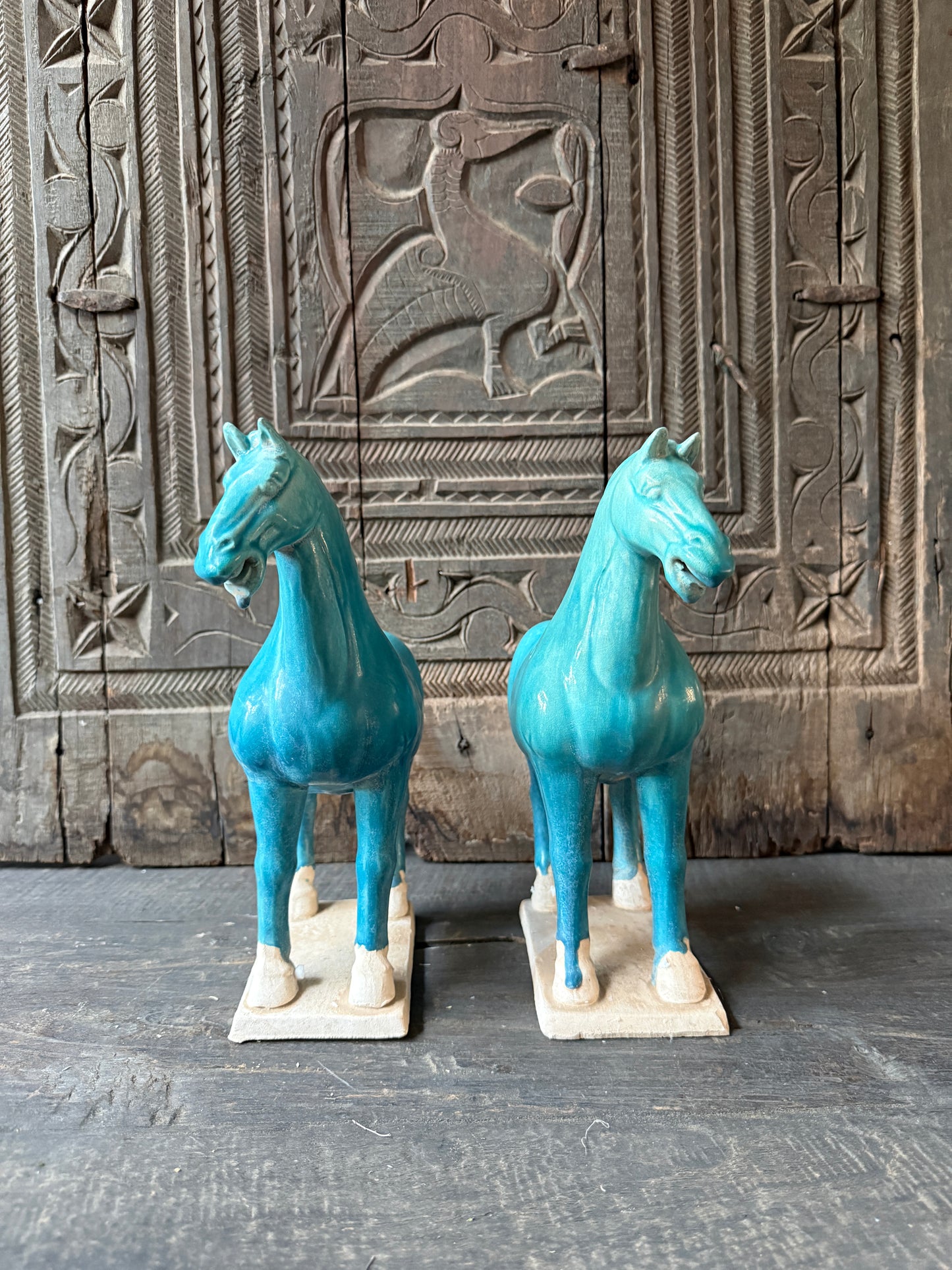 Terracotta horse blue looking left