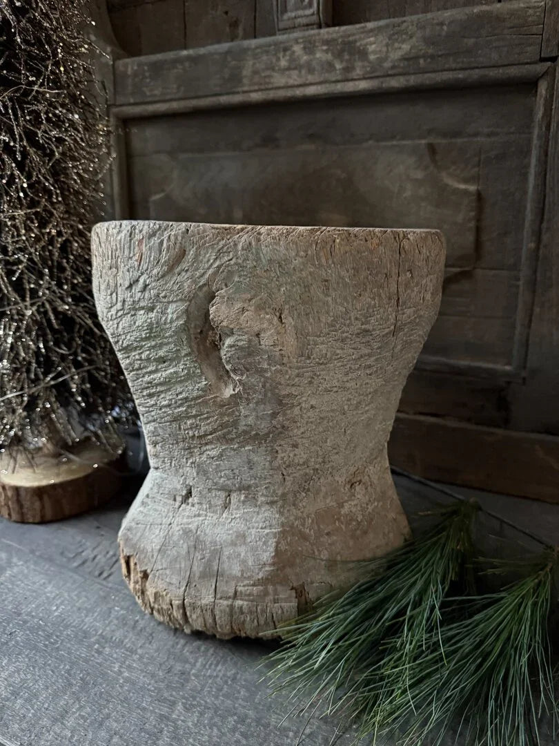 Authentieke handgemaakte houten vijzel, landelijk en sober, My Sober Home woonaccessoire