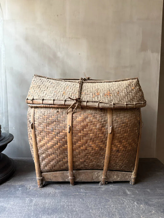 Oude unieke Chinese rieten vissers mand - My Sober Home