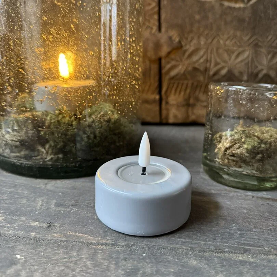 Teelichtwachs-LED grau Jumbo (2 Stück)