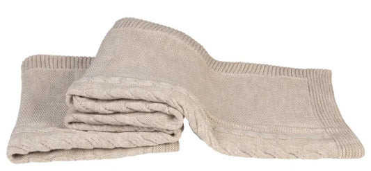 Beige woondeken Stavoren, grof gebreid, handgemaakt, landelijke stijl, My Sober Home